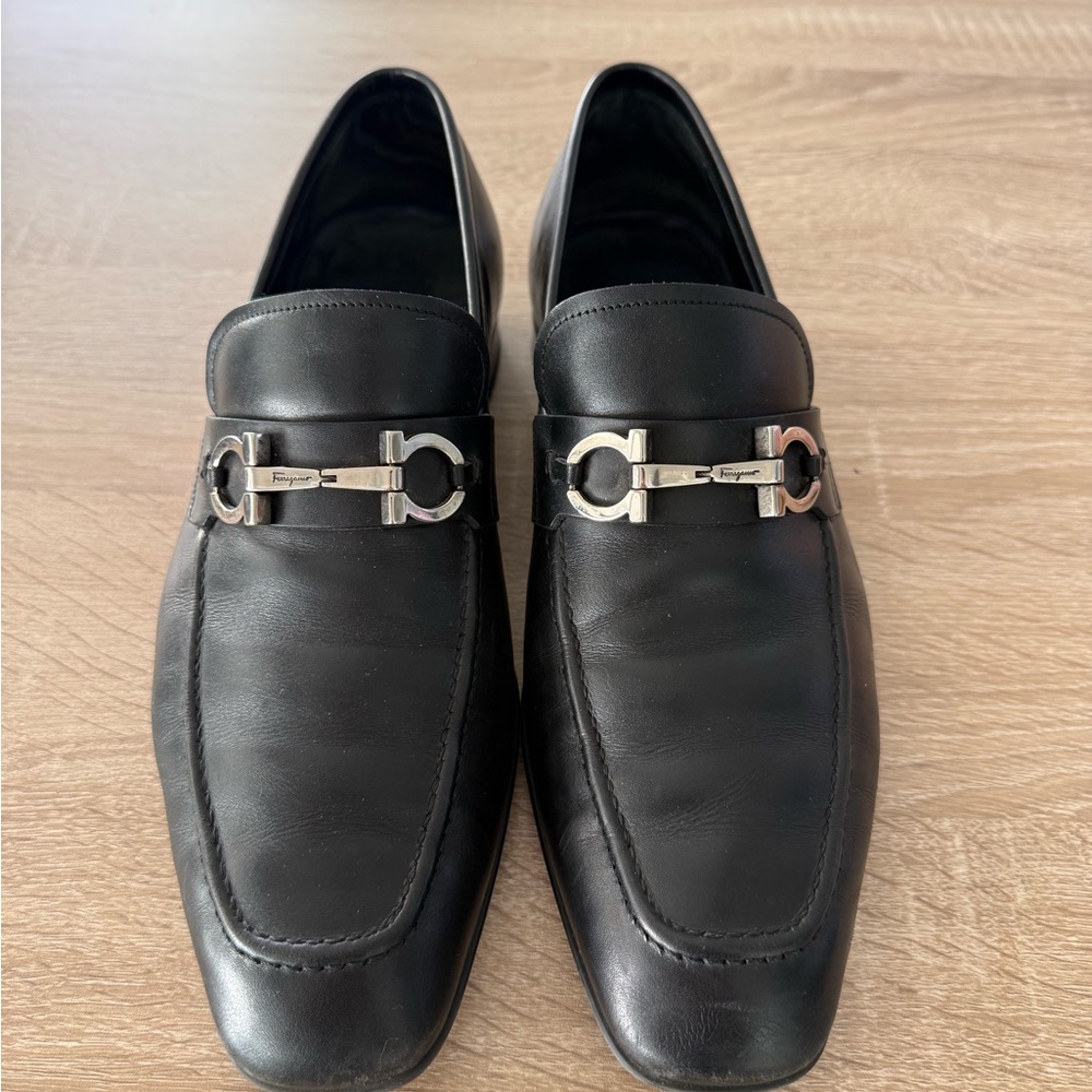 Salvatore Ferragamo Black Leather Slip-On Loafers